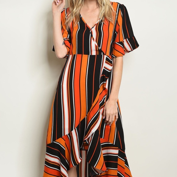 BLACK ORANGE STRIPES- DRESS - Picture 2 of 3